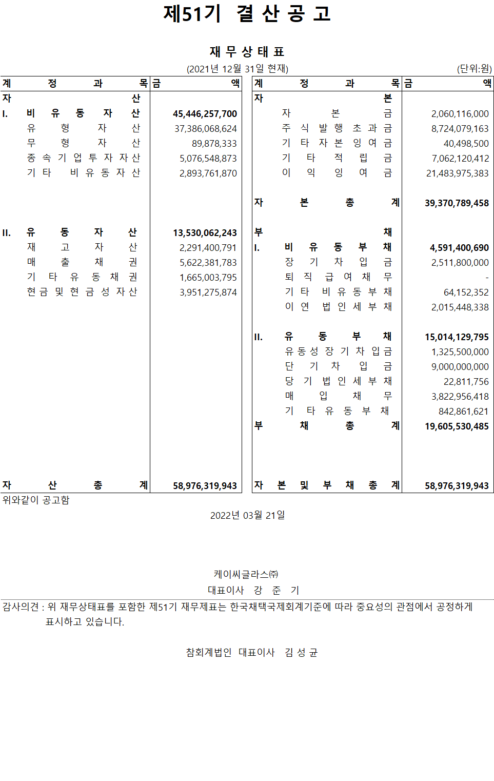 글라스 제 51기 결산공고.png